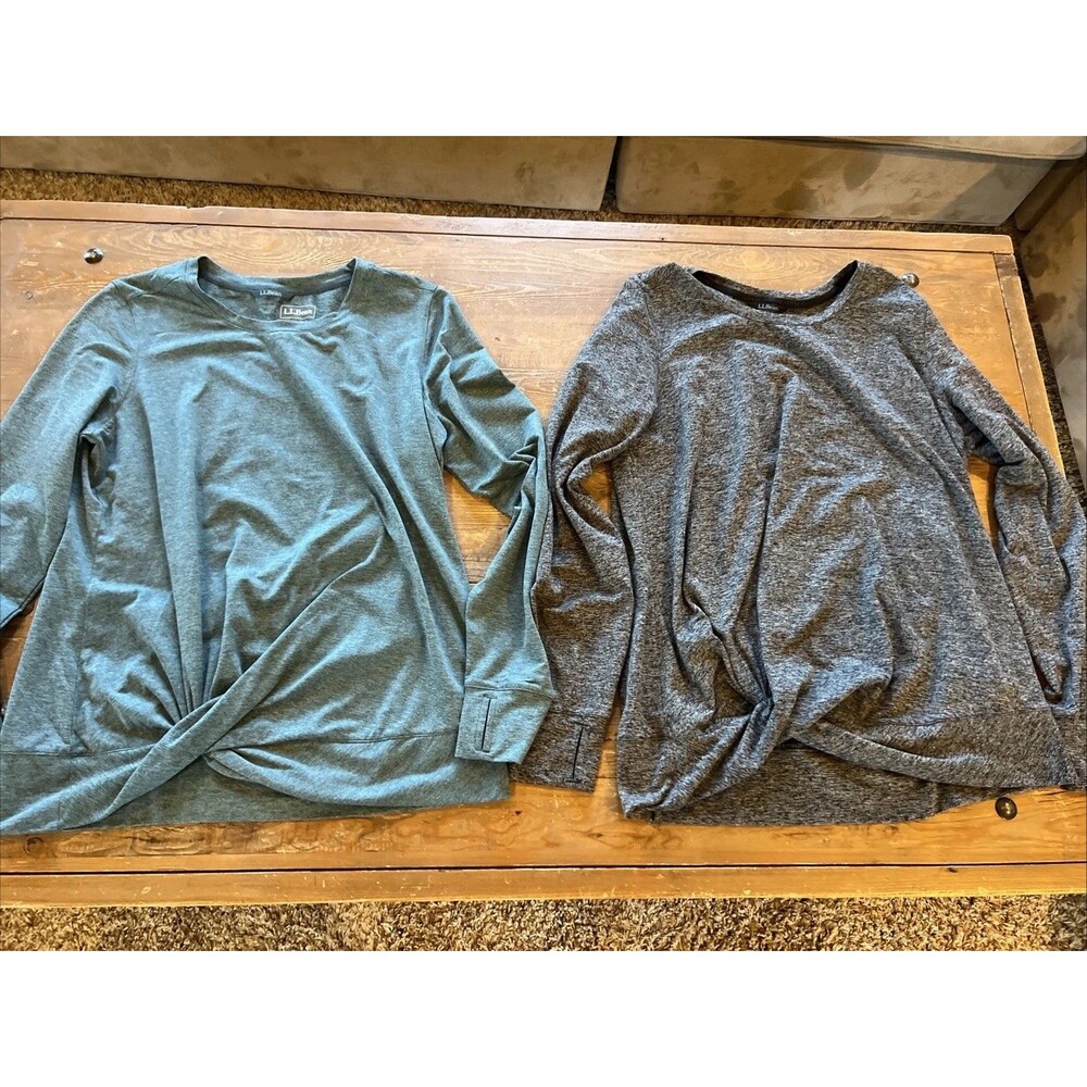 L.L.Bean Venture Soft Twist-Front Long Sleeve Top Blue/Green Gray Sz M Lot Of 2